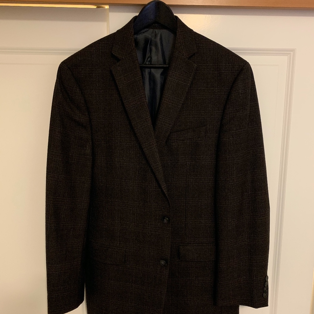 Calvin Klein Brown Plaid Wool Sports Jacket Blazer